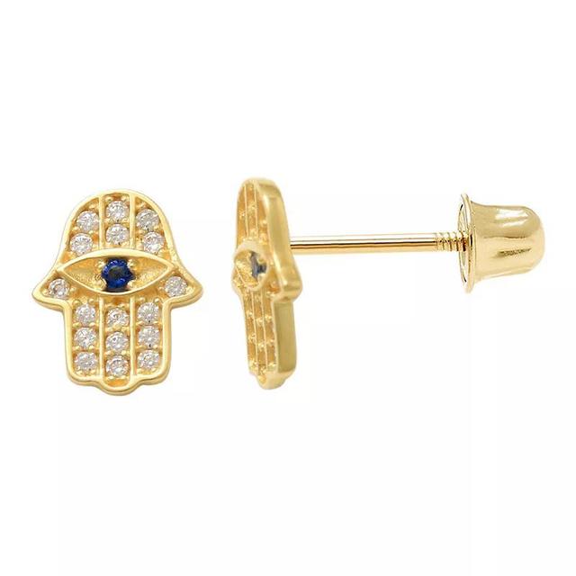 Theia Sky 14k Gold Pave Cubic Zirconia Hamsa Earrings, Womens Product Image