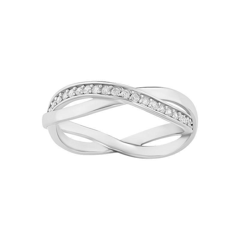 PRIMROSE Sterling Silver Cubic Zirconia Crossover Ring, Womens Grey Product Image