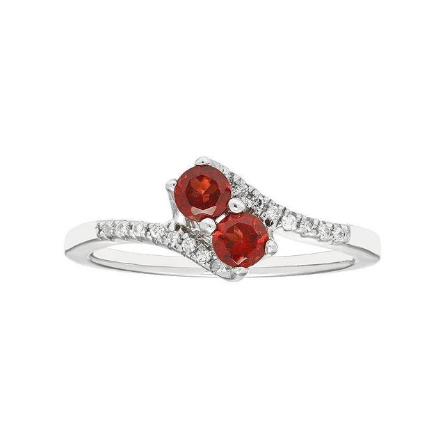 Sterling Silver Garnet Two Stone & Diamond Accent Bypass Ring, Womens Red Product Image