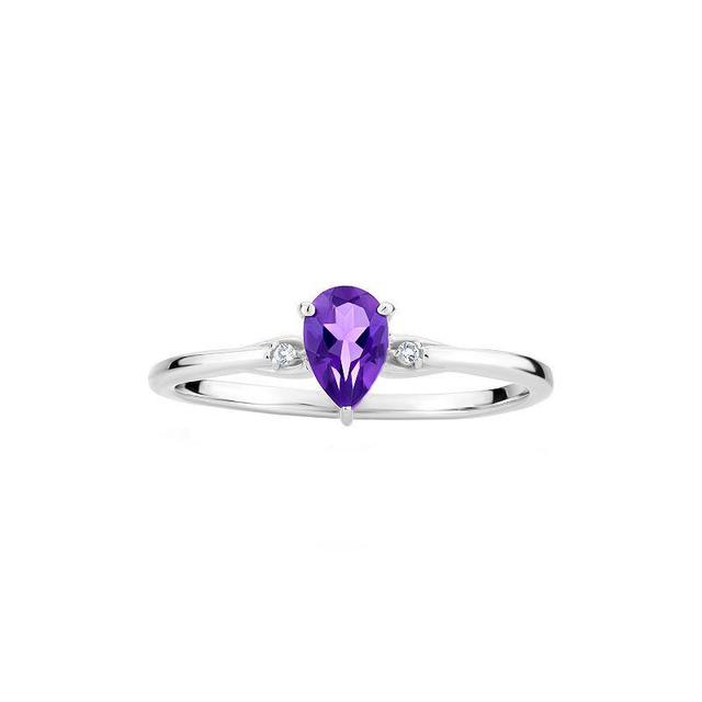 Gemistry 14k White Gold Amethyst & White Topaz Pear Right Hand Ring, Womens Product Image