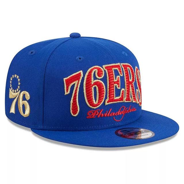 Mens New Era Royal Philadelphia 76ers Golden Tall Text 9FIFTY Snapback Hat Product Image