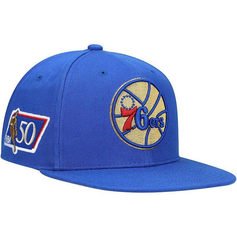 Mens Mitchell & Ness Royal Philadelphia 76ers 50th Anniversary Snapback Hat Product Image