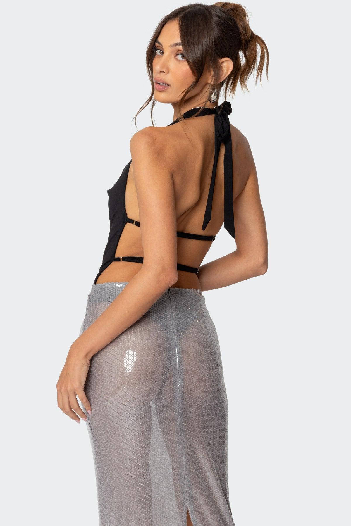 Backless Cowl Neck Bodysuit Product Image