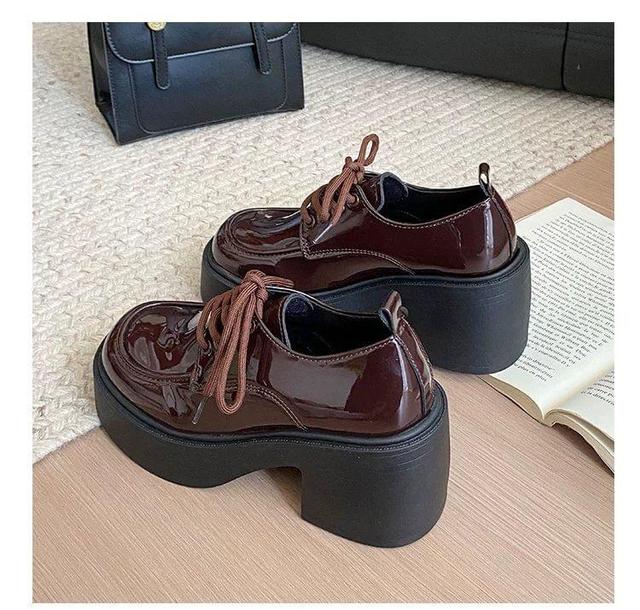 Platform Plain Lace-Up Patent Leather Shoes Product Image