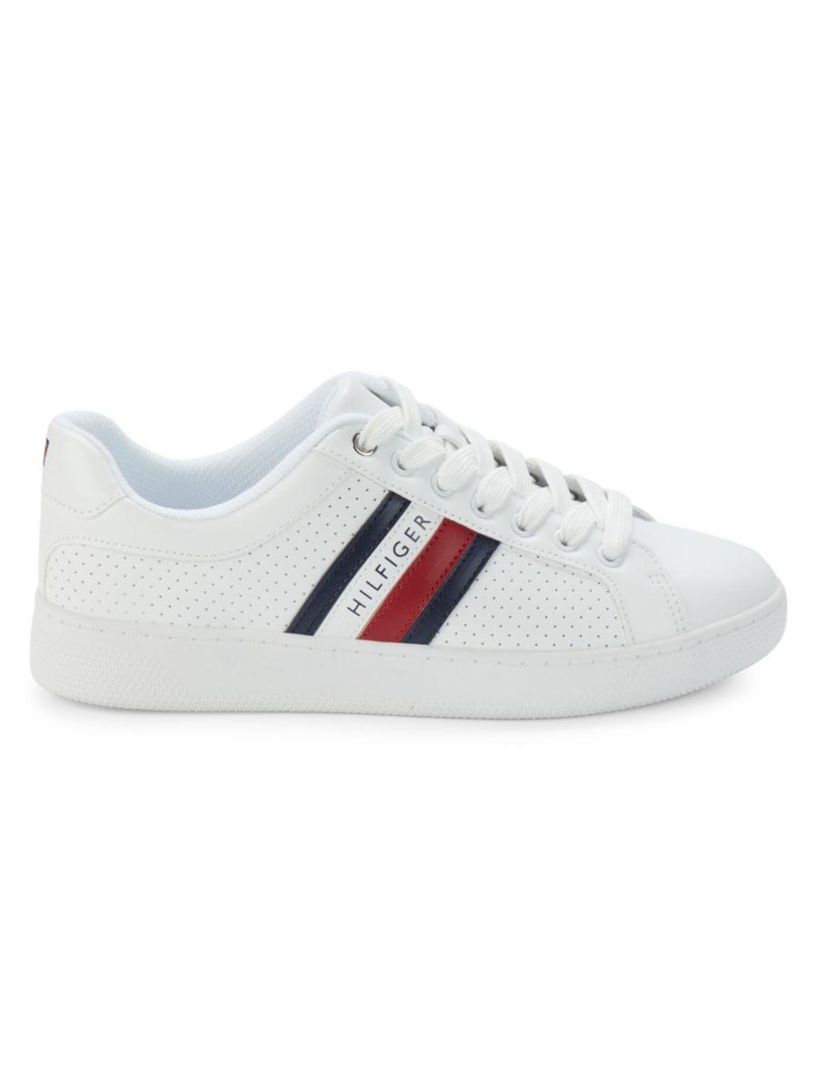 Tommy Hilfiger Womens Logo Perforated Sneakers - White Product Image