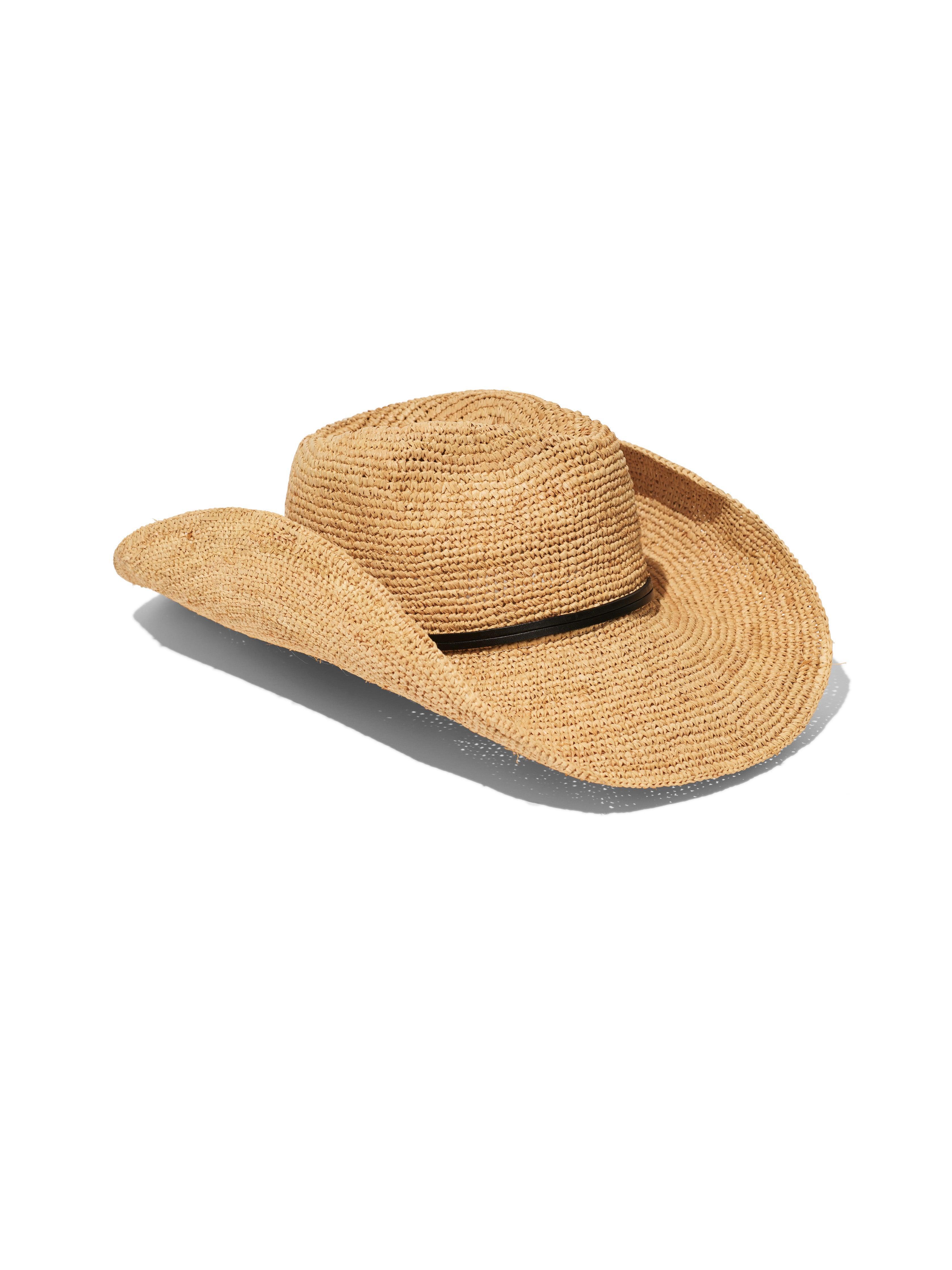 Leather-Trimmed Raffia Straw Hat - Natural Female Product Image