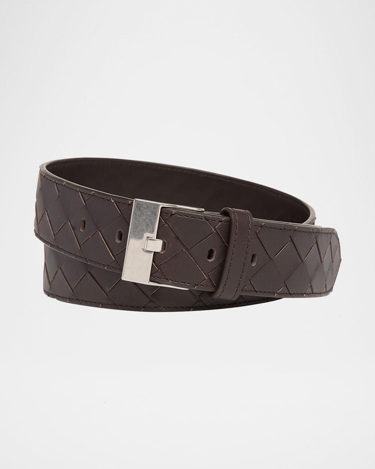 Mens Watch-Buckle Intrecciato Leather Belt product image