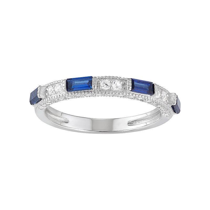 Sterling Silver Lab-Created White & Blue Sapphire Anniversary Ring, Womens Product Image