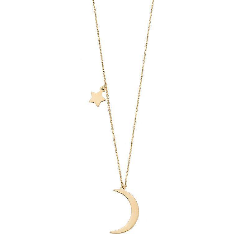 14k Gold Moon & Star Necklace, Womens Product Image