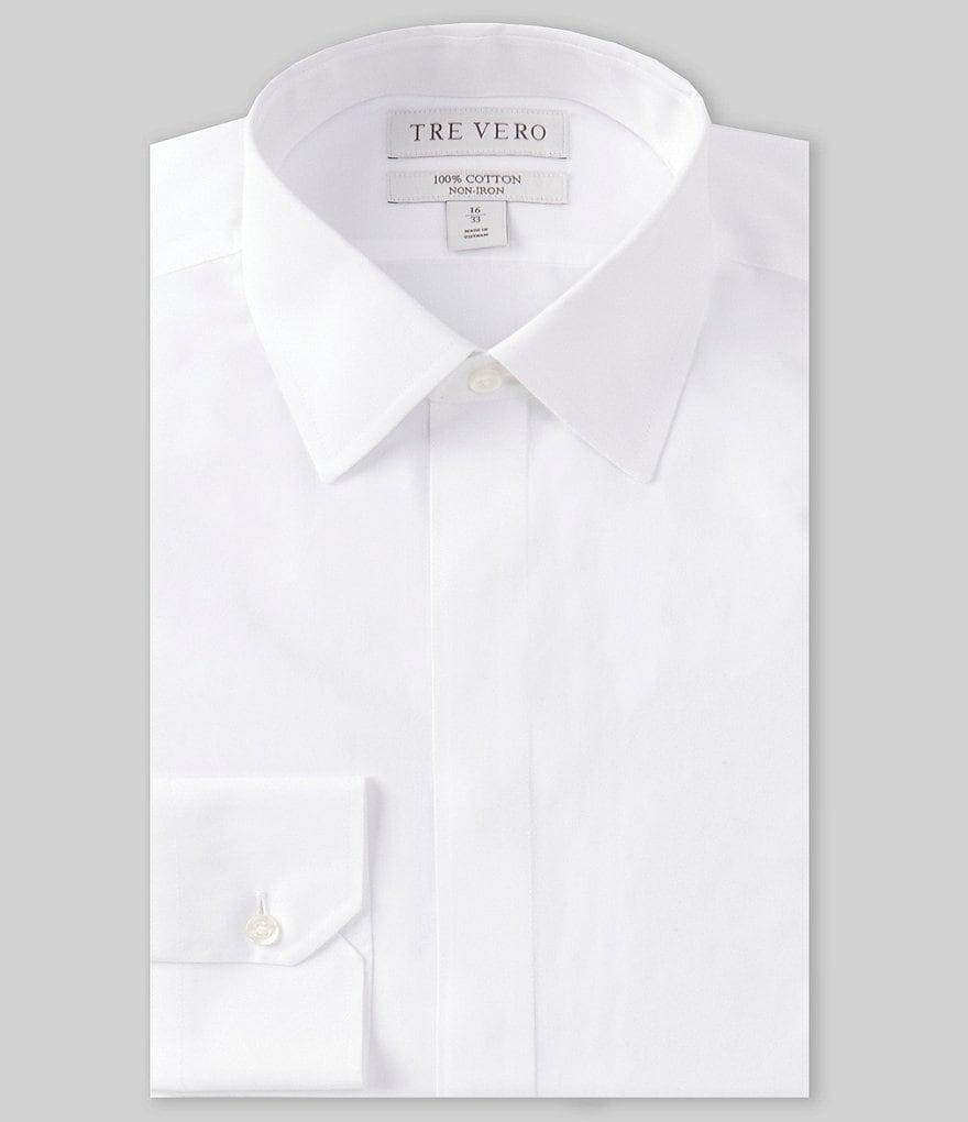 Tre Vero Classic Fit Non-Iron Point Collar Mitered Cuff Poplin Tuxedo Dress Shirt Product Image