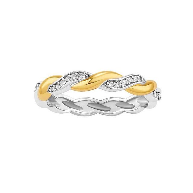 PRIMROSE Two Tone Sterling Silver Cubic Zirconia Twisted Band Ring, Womens Yellow Product Image