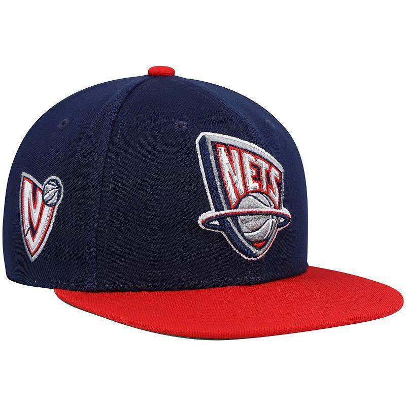 Mens Mitchell & Ness Navy/Red New Jersey Nets Hardwood Classics Core Side Snapback Hat, Blue Product Image