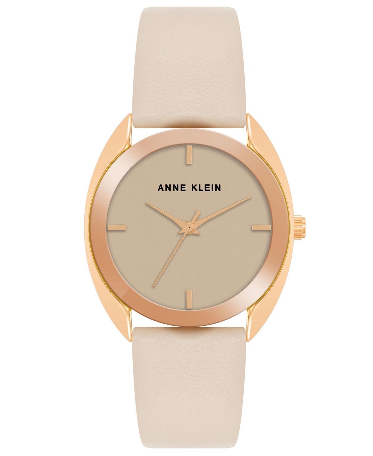 Anne Klein Womens Three Hand Quartz Blush Pink Genuine Leather Watch, 34mm - Rose Gold Product Image