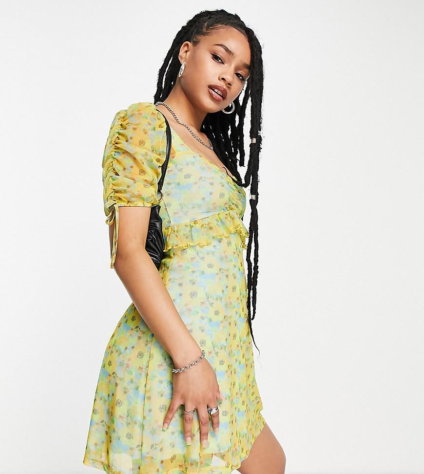 Topshop Petite neon floral mini tea dress in multi Product Image