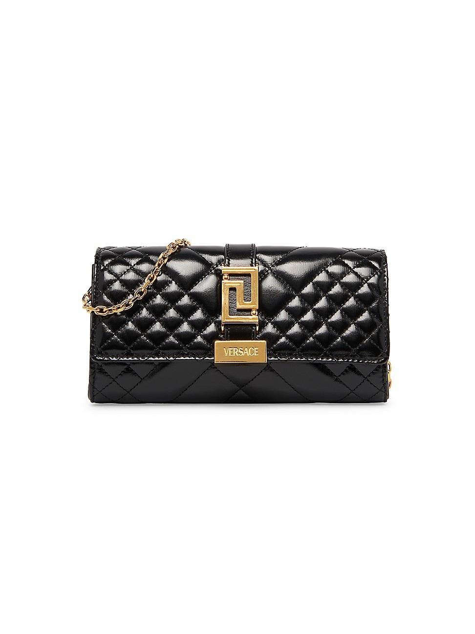 Womens Greca Goddess Mini Quilted Patent Leather Shoulder Bag Product Image