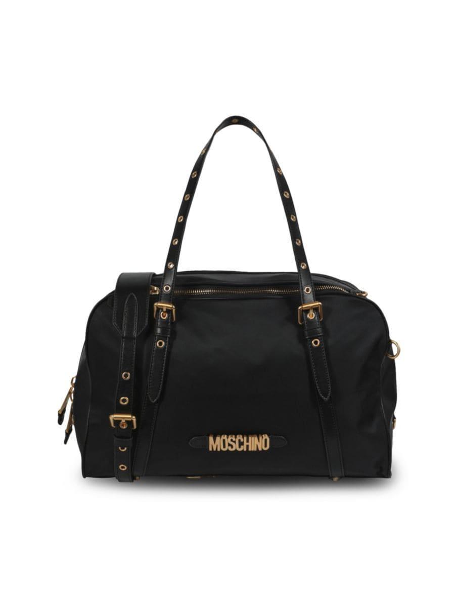 MOSCHINO Logo Lettering Nylon Satchel In Black Product Image