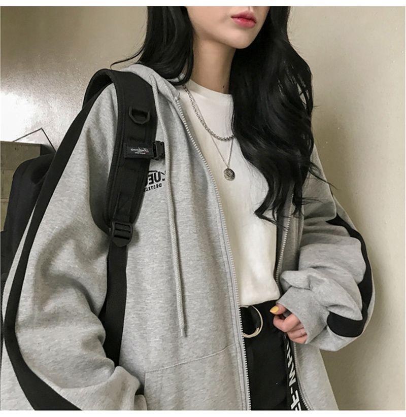 Contrast Trim Zip Hoodie Product Image