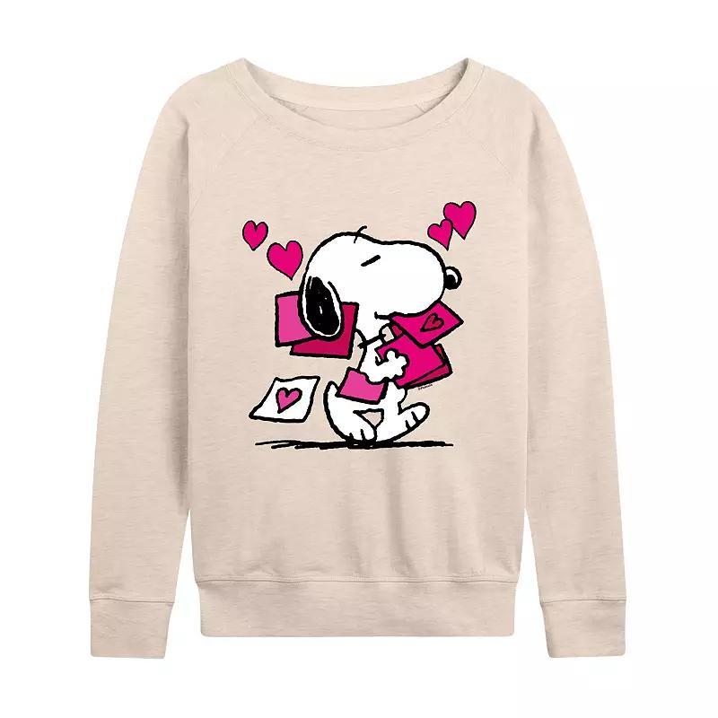 Womens Peanuts Snoopy Valentines Cards Slouchy Graphic Sweatshirt Beig/Green Product Image