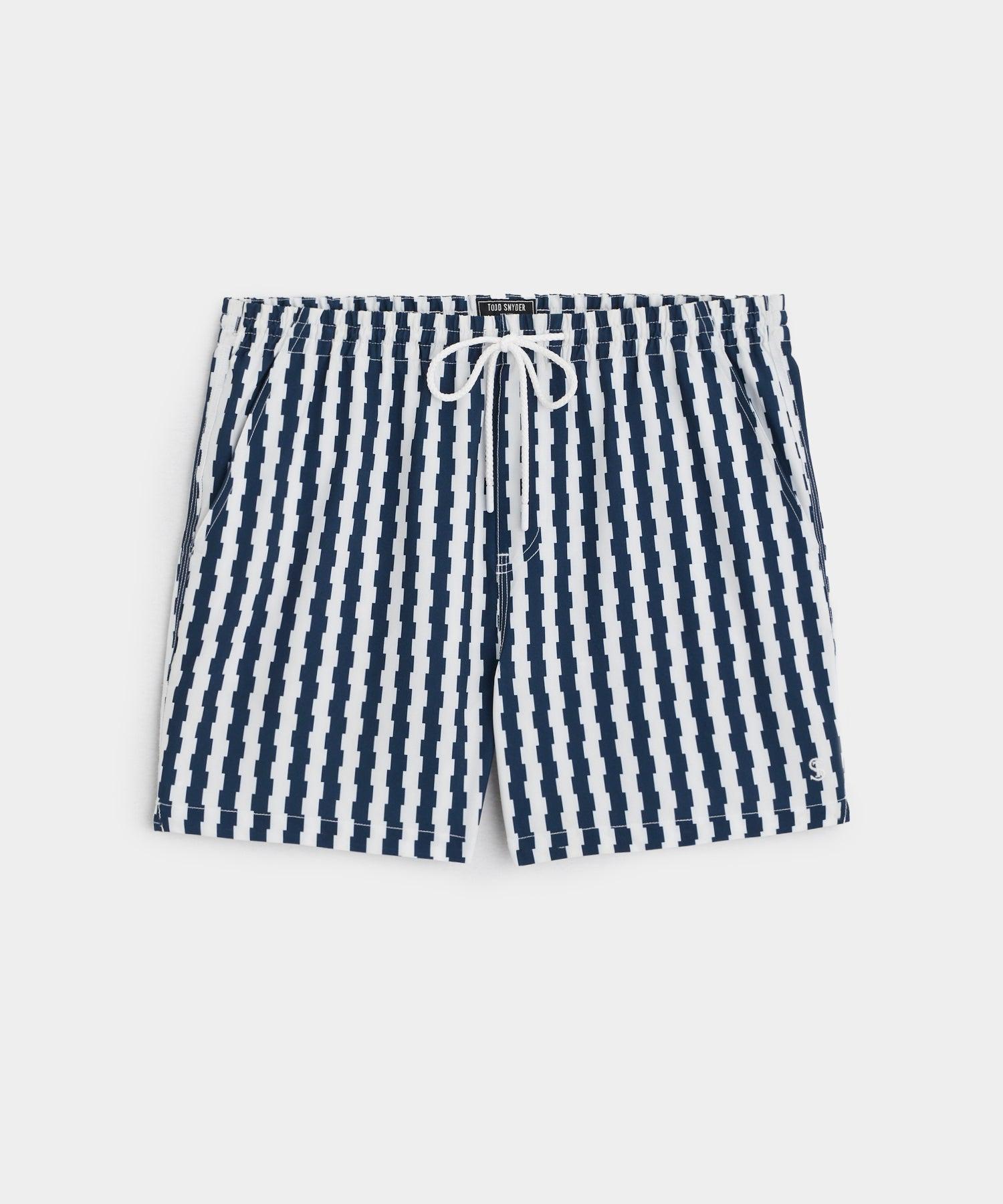 5" MONTAUK SWIM SHORT IN NAVY ZIPPER STRIPE Product Image