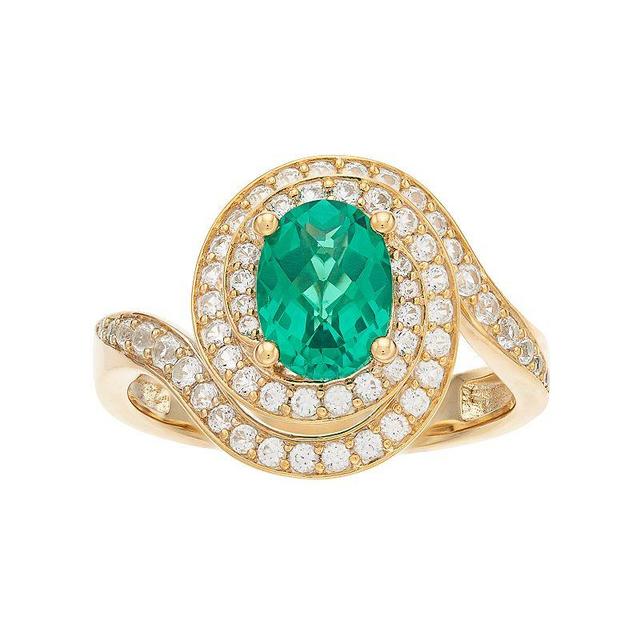 14k Gold Over Silver Lab-Created Emerald & White Sapphire Oval Halo Ring, Womens Green Product Image