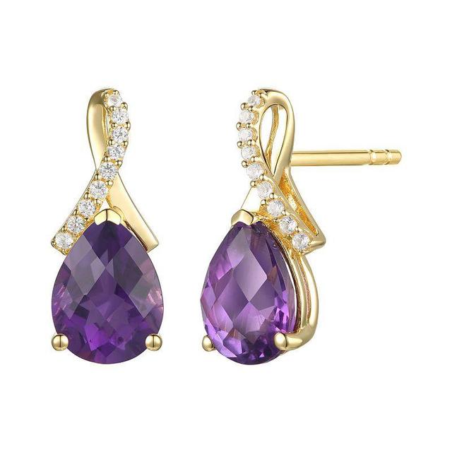 14k Gold Flash-Plated Amethyst & Lab-Created White Sapphire Stud Earrings, Womens, Yellow Product Image