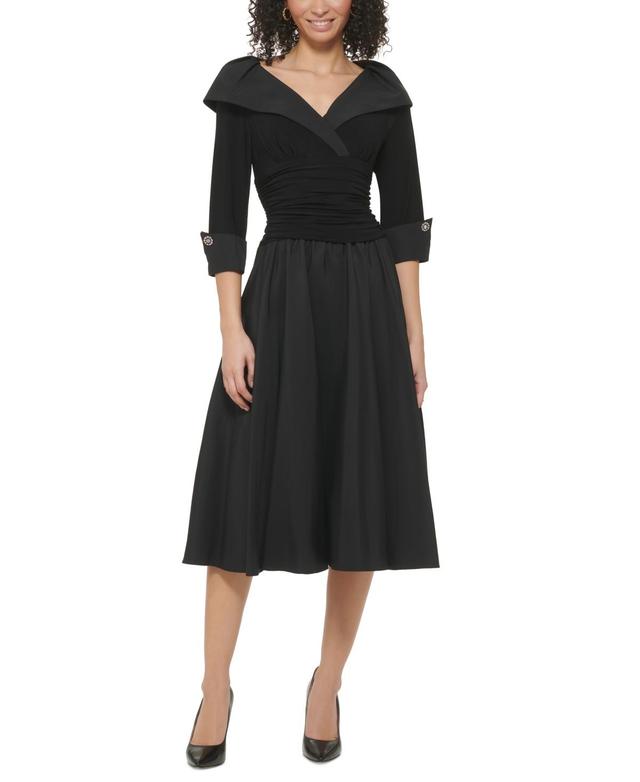 Jessica Howard Womens Mixed-Media Fit & Flare Midi Dress Product Image