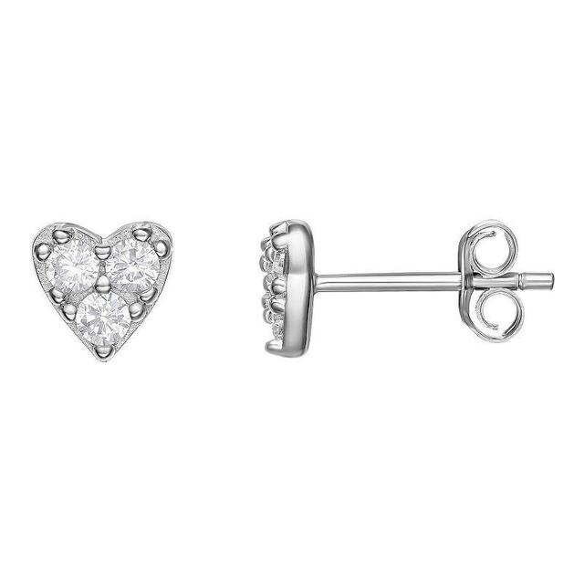 PRIMROSE Sterling Silver Cubic Zirconia Pave Heart Stud Earrings, Womens, Sterling Silver Clear Product Image