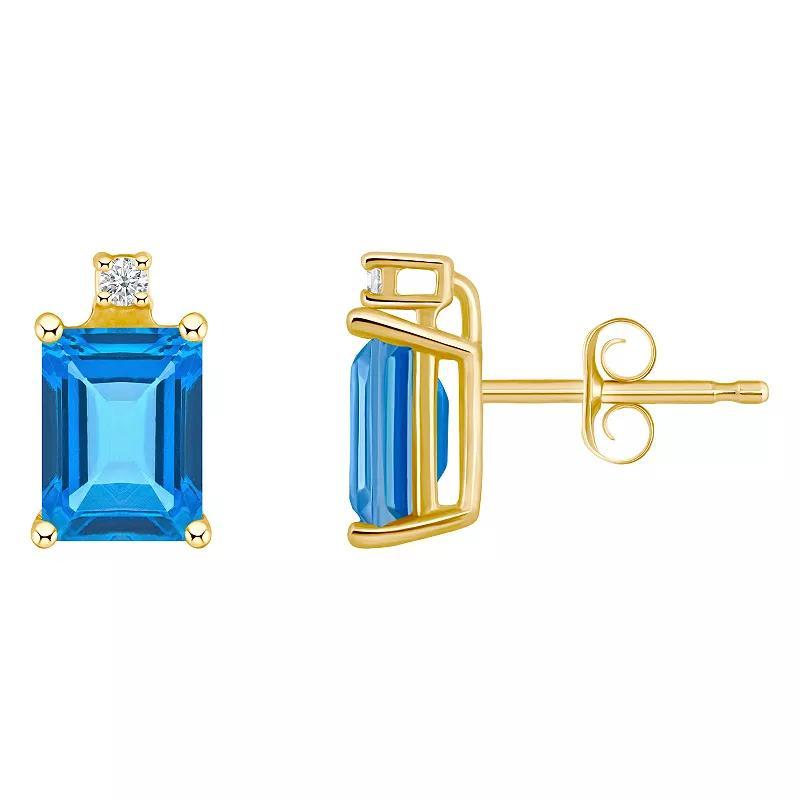 Belk & Co 14K Gold 6X4 Emerald Cut London Blue Topaz Diamond Accent Earrings Product Image