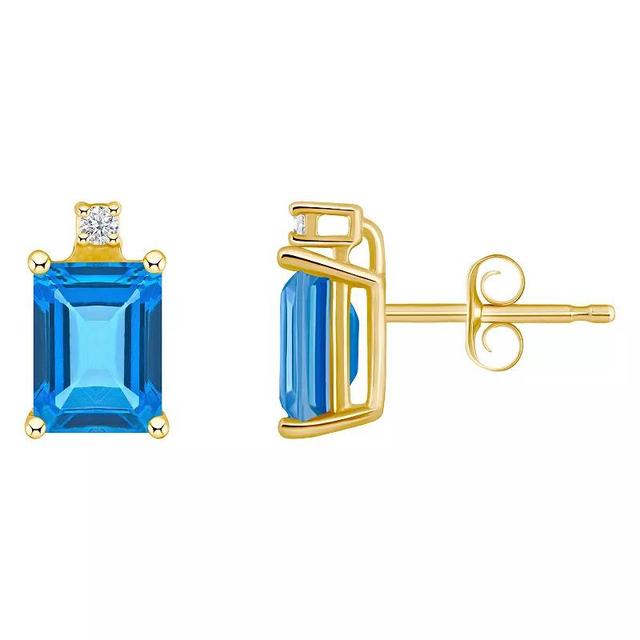 Celebration Gems 14k Gold Emerald Cut Blue Topaz & Diamond Accent Stud Earrings, Womens, 14k Whgold Product Image