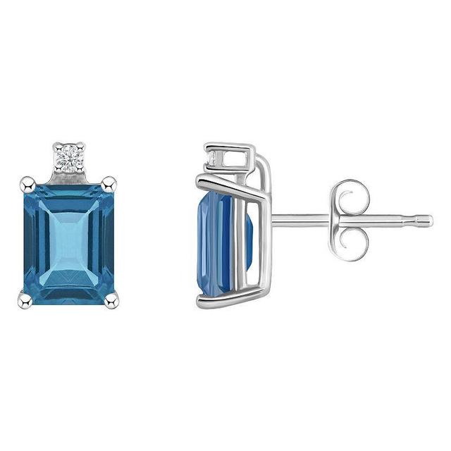 Celebration Gems 14k Gold Emerald Cut Blue Topaz & Diamond Accent Stud Earrings, Womens, 14k Whgold Product Image