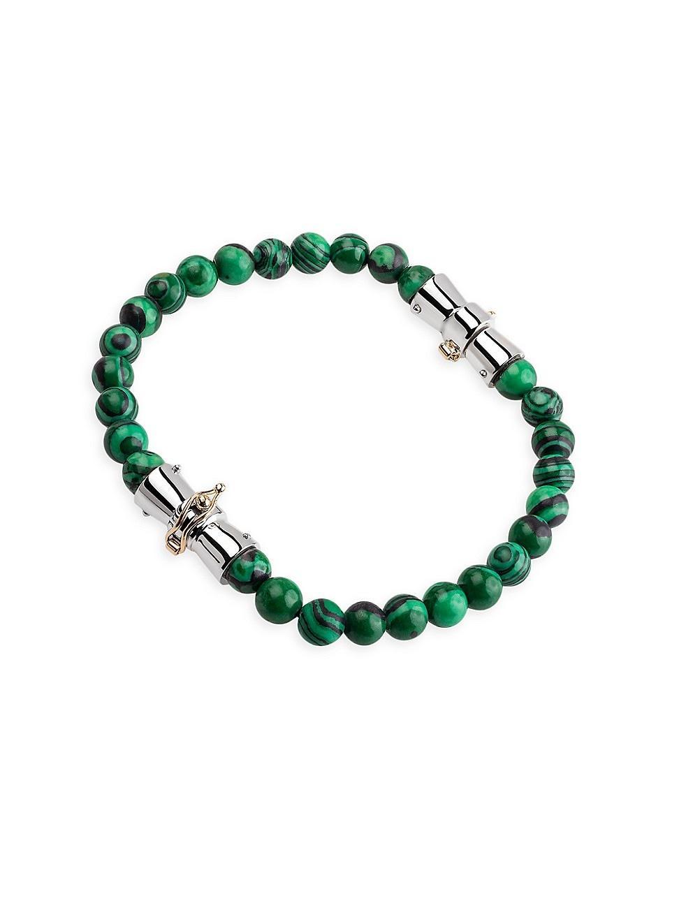 Mens pico Large Malachite & Sterling Silver Beaded Bracelet Product Image