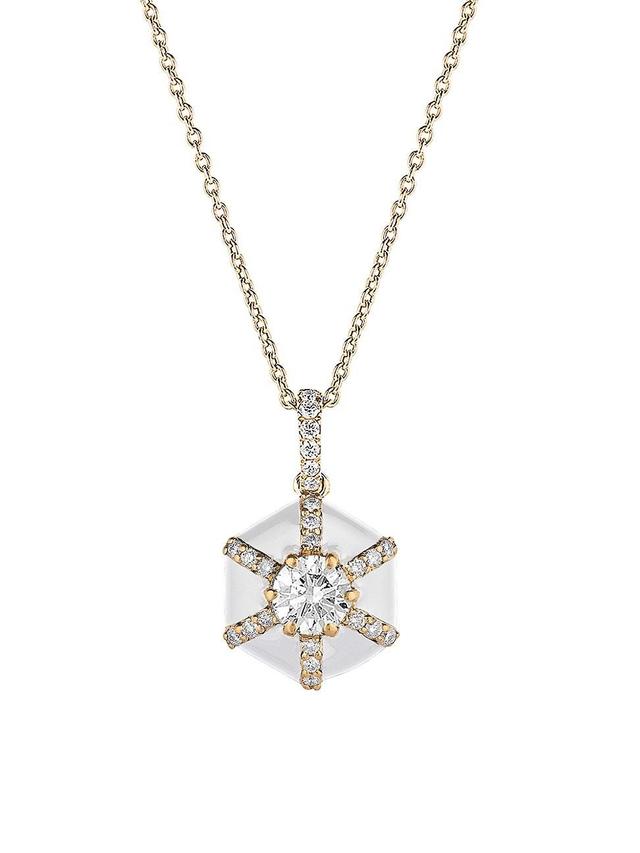 Womens Queen 18K Yellow Gold, Diamond, & Enamel Hexagonal Pendant Necklace Product Image