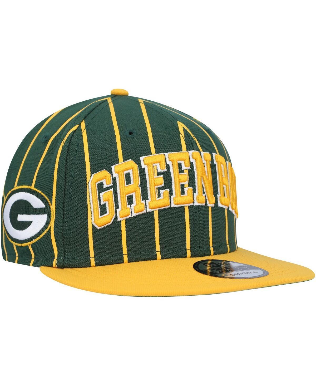 Mens New Era /Gold Bay Packers Pinstripe City Arch 9FIFTY Snapback Hat Product Image