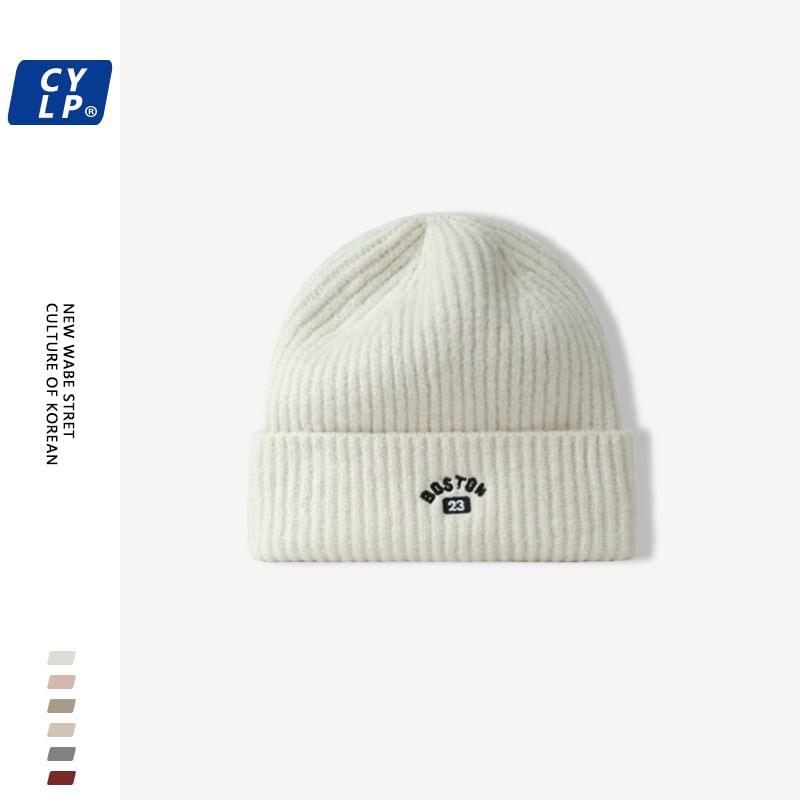 Numbering Lettering Embroidered Beanie Product Image