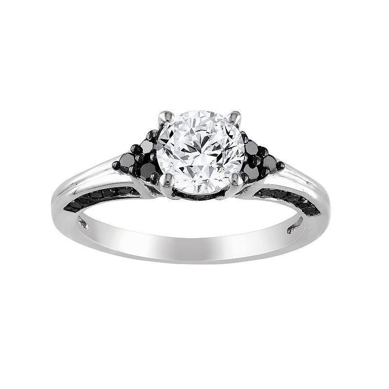 Stella Grace Lab-Created White Sapphire and Black Diamond Cluster Engagement Ring in Sterling Silver (3/8 ct. T.W.), Womens Product Image