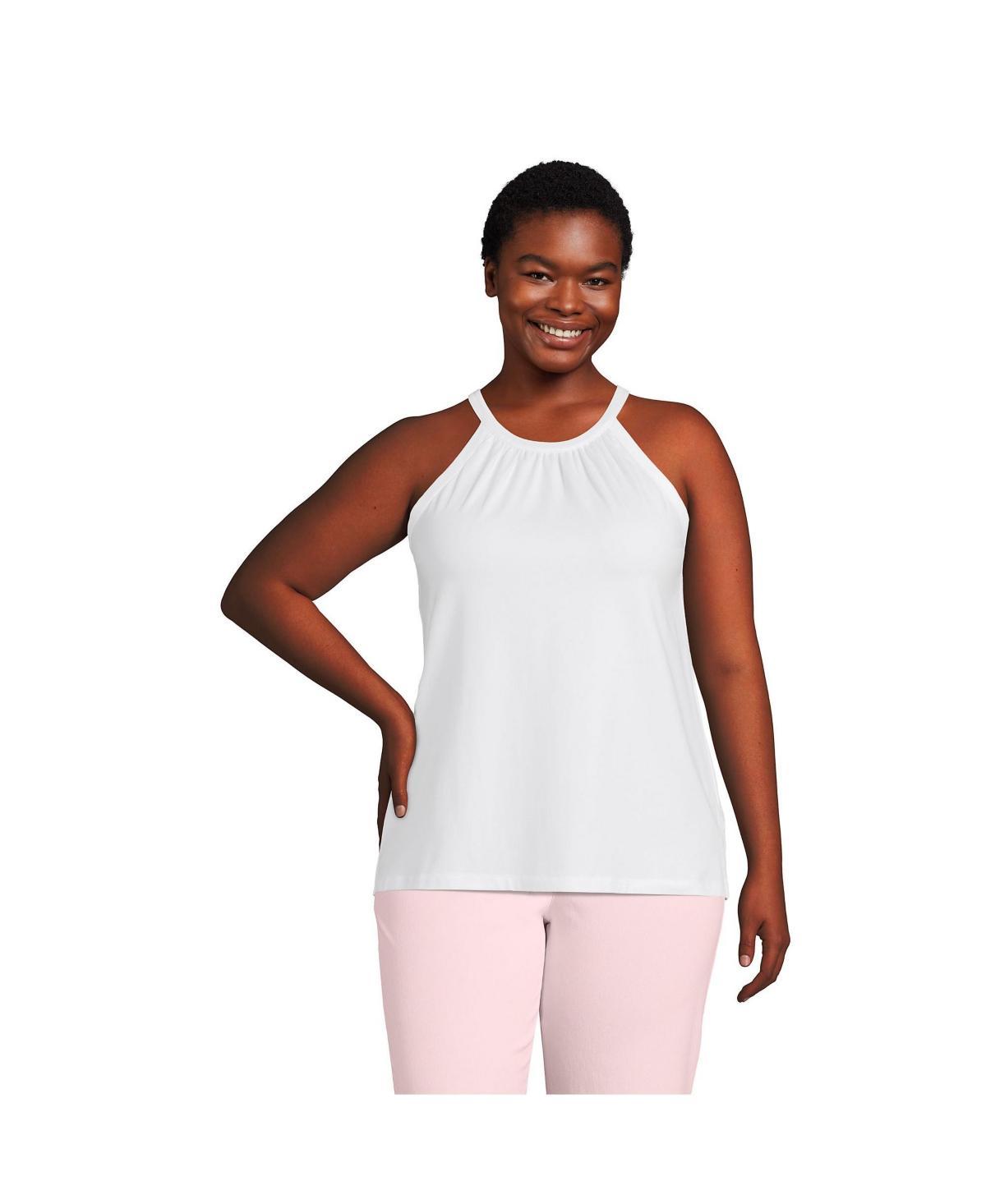 Plus Size Lands End Lightweight Jersey Halter Neck Tank, Womens White Product Image