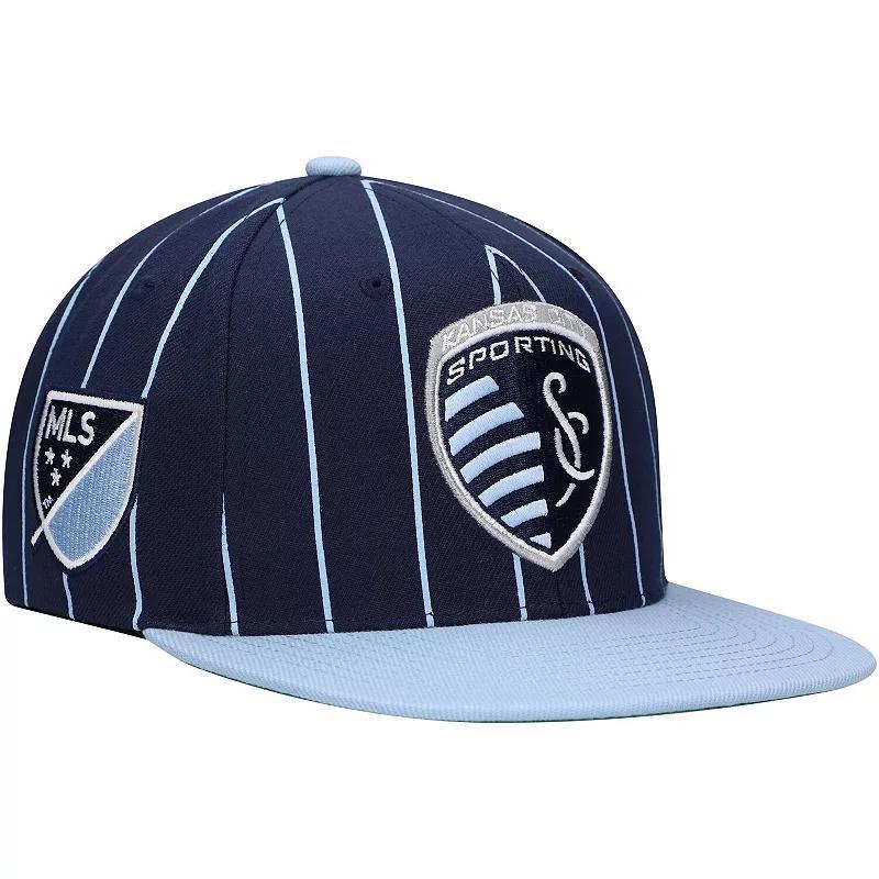 Mens Mitchell & Ness Navy Sporting Kansas City Team Pin Snapback Hat Product Image