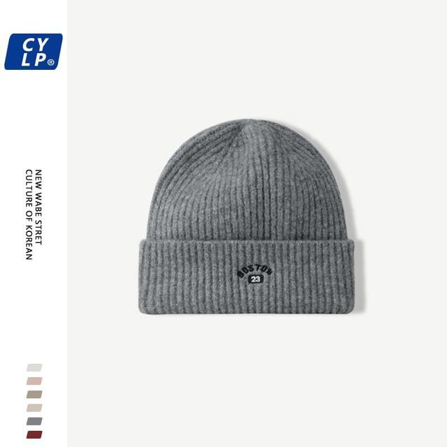 Numbering Lettering Embroidered Beanie Product Image