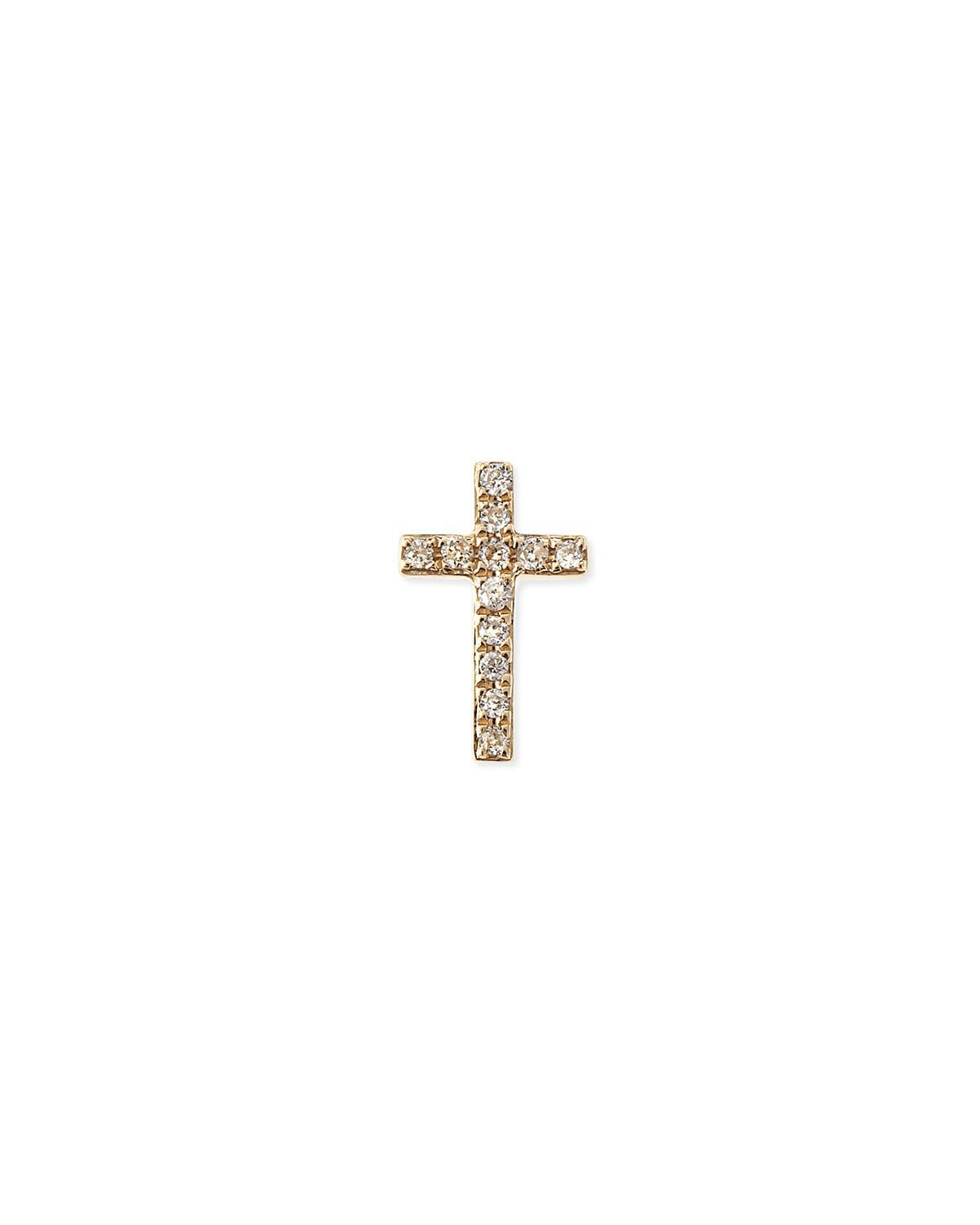 Womens Diamond & 14K Yellow Gold Cross Single Stud Earring Product Image