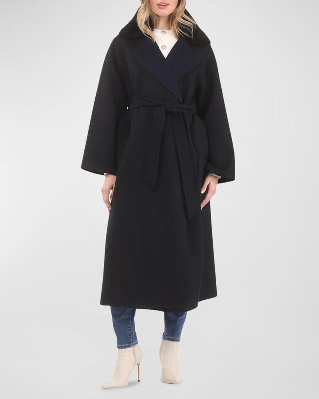 Reversible Wool Belted Coat With Detachable Lamb Shearling Collar Product Image