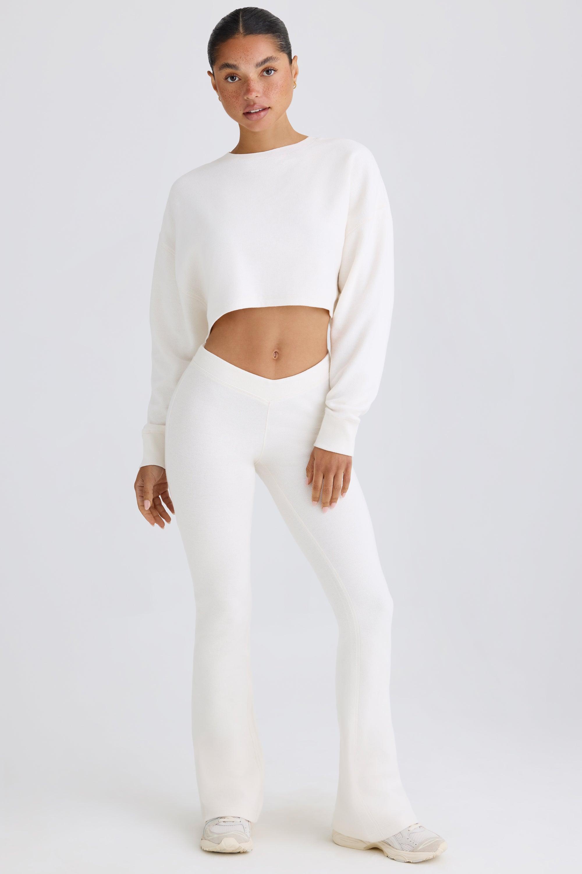 Petite Flared Trousers in White Product Image