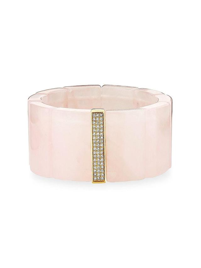 Womens 14K Yellow Gold, Rose Quartz & 0.58 TCW Diamond Stretch Bracelet Product Image