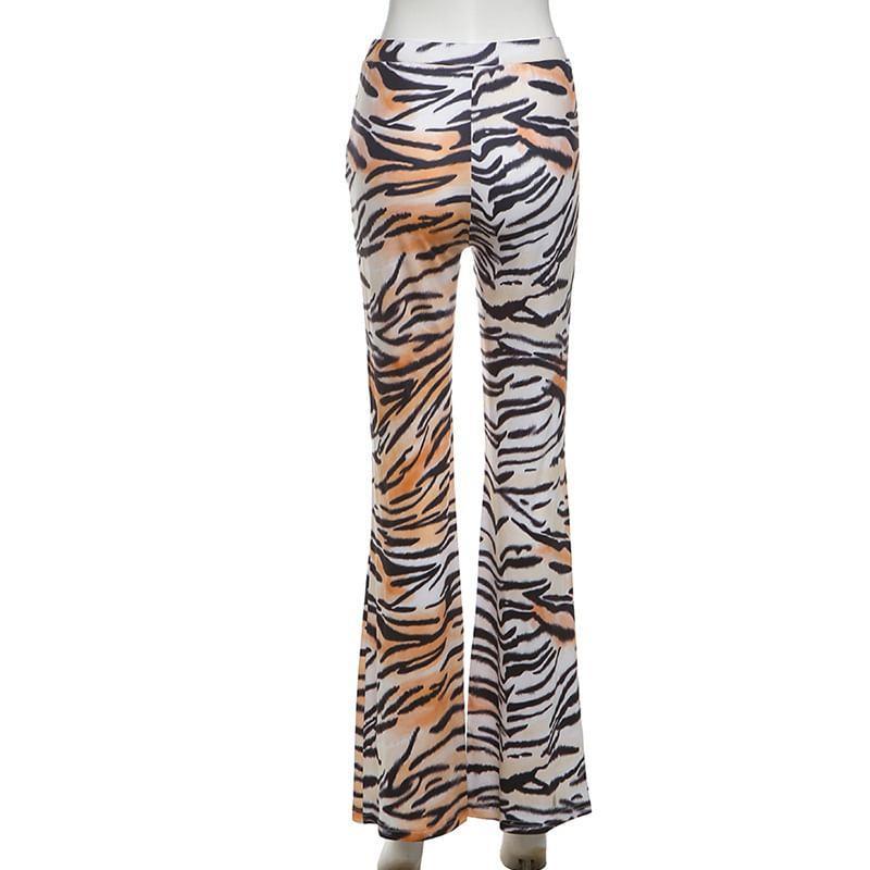 High Waist Tiger Print Flared Pants Product Image