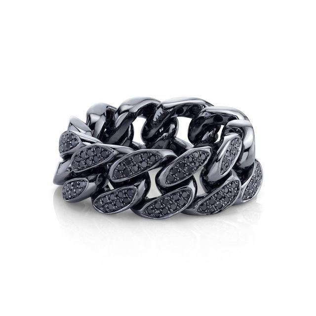 READY TO SHIP MEN'S PARTIAL PAVE BLACK DIAMOND FLAT LINK RING Male Product Image