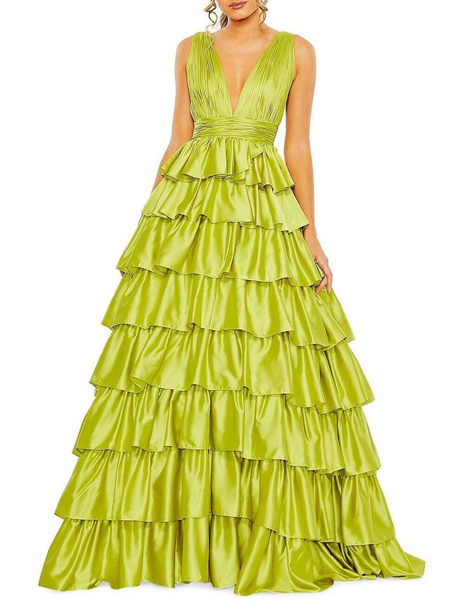 Womens Plunge Ruffled Gown Product Image