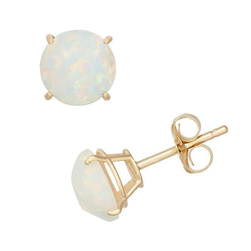 Lab-Created Opal 10k Gold Stud Earrings, Womens, White Product Image