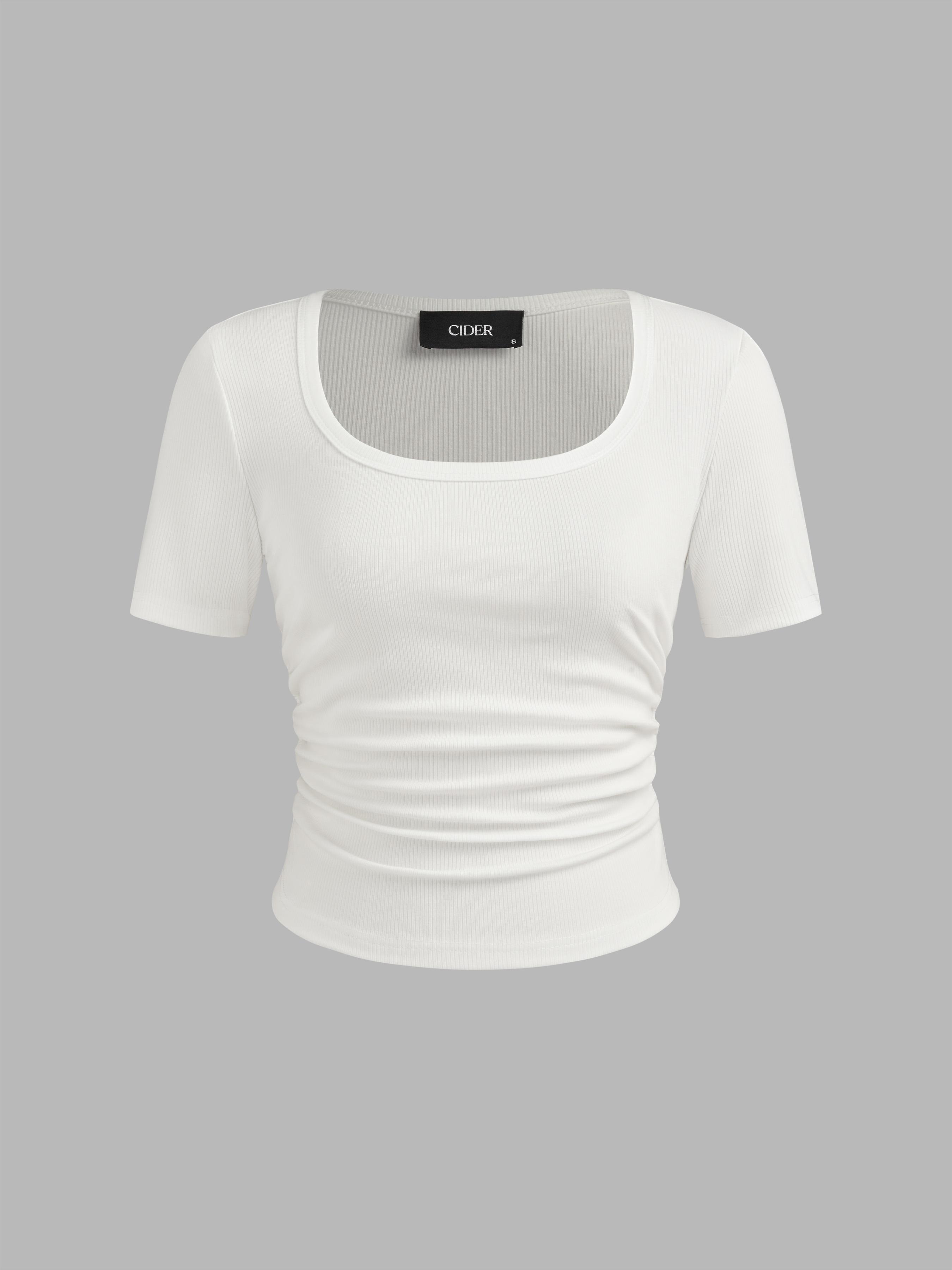 Square Neck Ruched Short Sleeve Tee Product Image