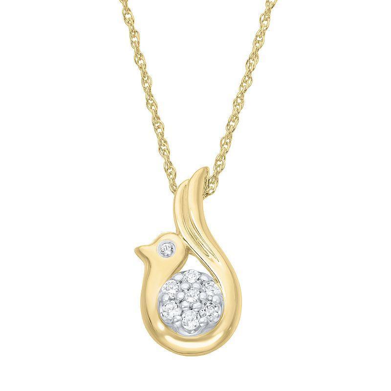 Sterling Silver 1/6 Carat T.W. Diamond Dove Pendant Necklace, Womens Yellow Product Image