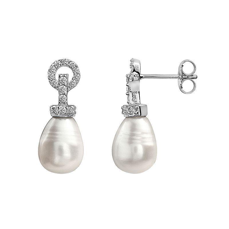 Sterling Silver Freshwater Cultured Pearl & Cubic Zirconia Drop Earrings, Womens Product Image