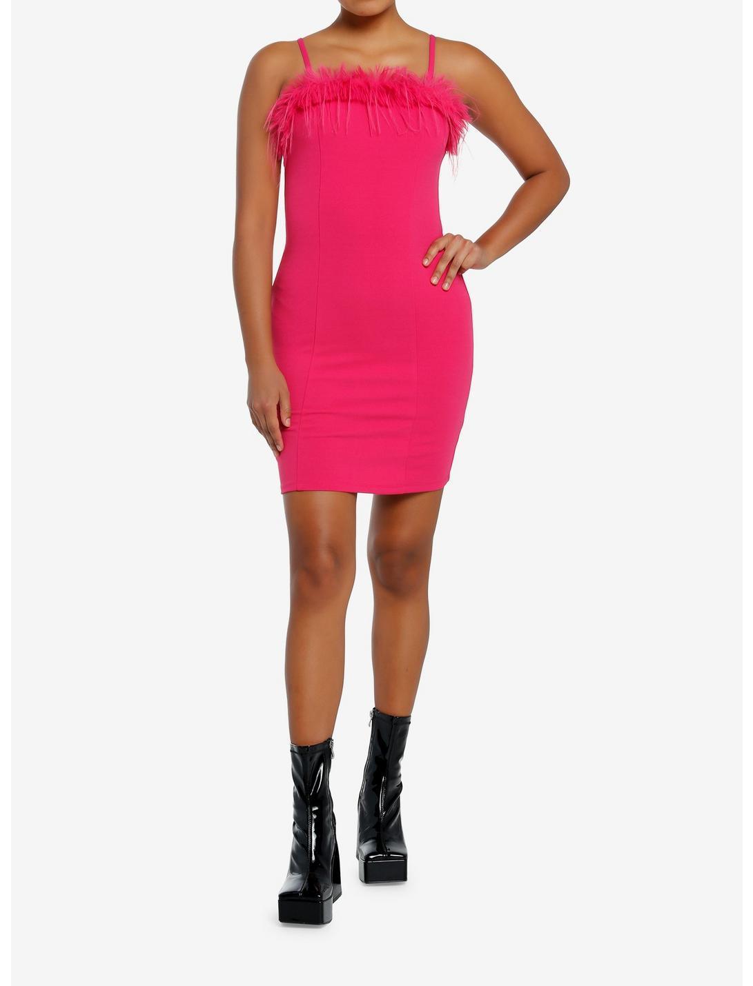 Pink Feather Trim Mini Dress Product Image